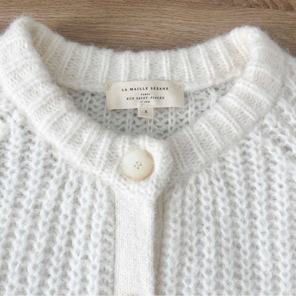 Sézane Emile Cardigan S Ecru Alpaca Wool Chunky Knit Button Front - Picture 5 of 6